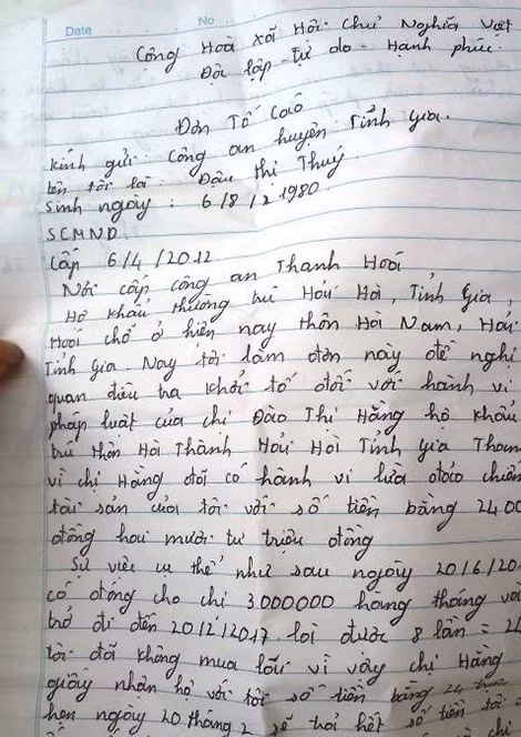 Đơn tố cáo của người dân.