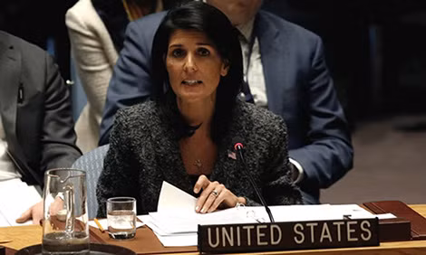 Đại sứ Mỹ tại Liên Hiệp Quốc Nikki Haley. Ảnh:Reuters. Đại sứ Mỹ tại Liên Hiệp Quốc Nikki Haley. Ảnh:Reuters.