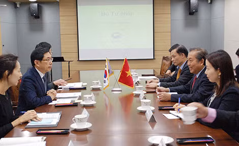 Phó Thủ tướng Thường trực Trương Hòa Bình tiếp Bộ trưởng Bộ Tư pháp Hàn Quốc Park Sang-ki. Ảnh: TTXVN Phó Thủ tướng Thường trực Trương Hòa Bình tiếp Bộ trưởng Bộ Tư pháp Hàn Quốc Park Sang-ki. Ảnh: TTXVN