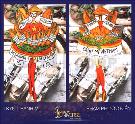 Mẫu thiết kế “Bánh mì” của Phạm Phước Điền lọt top 6 cuộc thi “Thiết kế trang phục dân tộc cho đại diện Việt Nam tại Miss Universes” 2017. Mẫu thiết kế “Bánh mì” của Phạm Phước Điền lọt top 6 cuộc thi “Thiết kế trang phục dân tộc cho đại diện Việt Nam tại Miss Universes” 2017.