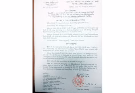 Quyết định thu hồi văn bản hạn chế quyền tác nghiệp của báo chí trước đó.
