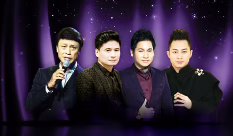 Các ca sĩ Tuấn Ngọc, Tấn Minh, Trọng Tấn, Tùng Dương trong đêm Live Concert Danh Ca Việt Nam.