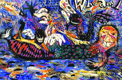 Tác phẩm “Who I Am” (sơn dầu + sơn thỏi + sơn bột + heavy body acrylic trên vải bố gai, 200 cm x 300 cm, 2016) có giá bán 240.000 USD