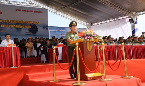 Thứ trưởng Bùi Văn Thành phát biểu tại buổi diễn tập.