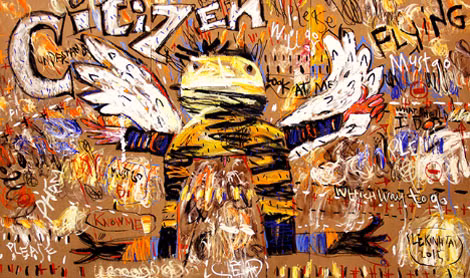 Tác phẩm “Citizen Of Freedom” (sơn dầu + sơn thỏi + sơn bột + heavy body acrylic trên vải bố gai, 240 cm x 360 cm, 2015) có giá bán là 345.600 USD