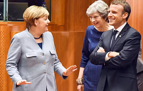 Thủ tướng Đức Angela Merkel, Thủ tướng Anh Theresa May và Tổng thống Pháp Emmanuel Macron (từ trái sang phải) tại Hội nghị thượng đỉnh EU ở Brussel, Bỉ.Ảnh: EPA