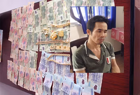 Đối tượng Sỹ cùng tang vật vụ án.