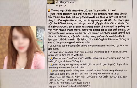 Hình ảnh trang facebook Kieu Chinh Nguyen kêu gọi quyên góp tiền hỗ trợ gia đình ông Thuận sang Malaysia nhận thi thể chị Thúy và hình ảnh chị Nguyễn Thị Thúy được đăng tải trên một số trang mạng.