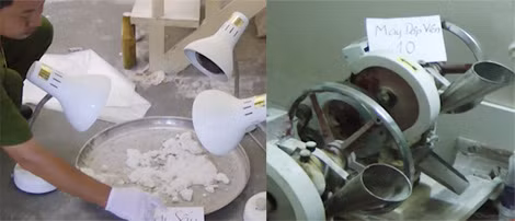 Một số chi tiết của quá trình sản xuất thuốc lắc tại công xưởng của Kỳ Nam. Một số chi tiết của quá trình sản xuất thuốc lắc tại công xưởng của Kỳ Nam.