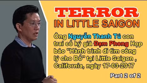 Ông Nguyễn Thanh Tú tại cuộc họp báo ngày 17-3-2017 đòi công lý cho cha.