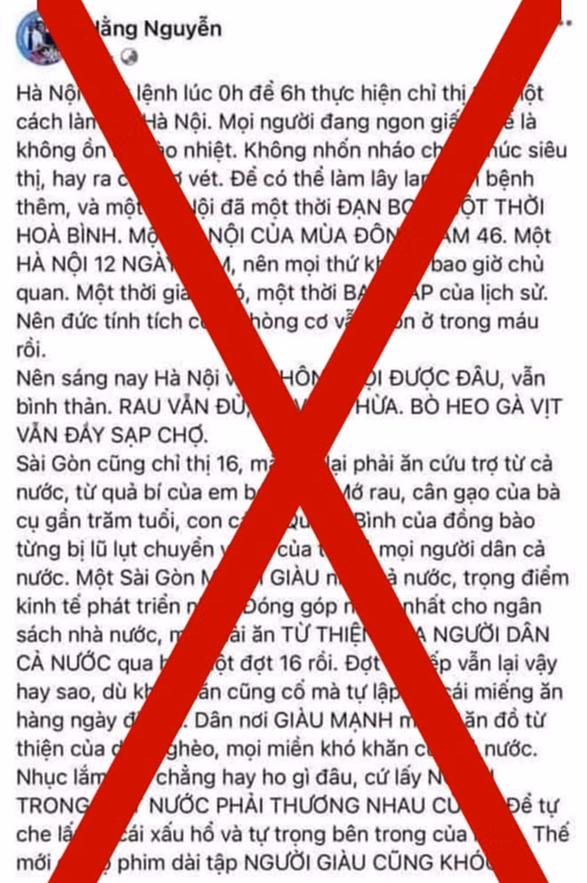 Bài viết trên tài khoản Facebook Hằng Nguyễn có nội dung ảnh hưởng đến trật tự xã hội.