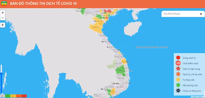 Người dân nhấn vào vị trí cần xem bản đồ sẽ phóng to và cho biết thông tin về dịch COVID-19.