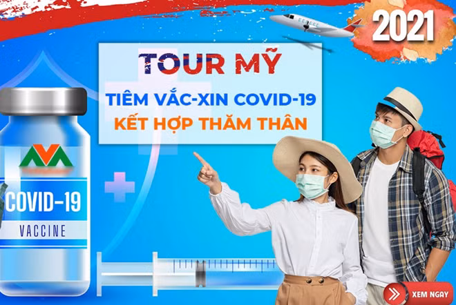 Quảng cáo tour du lịch đến Mỹ kết hợp tiêm vaccine COVID-19 của một công ty lữ hành.