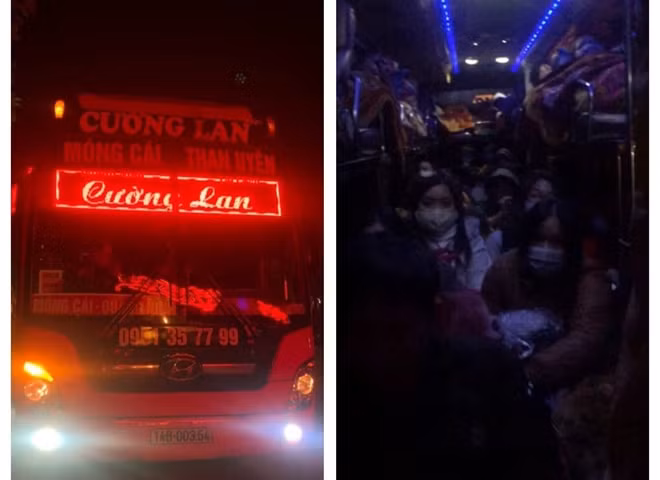 Phương tiện vi phạm bị CSGT xử lý (ảnh trái) và hành khách nhồi nhét trong xe.
