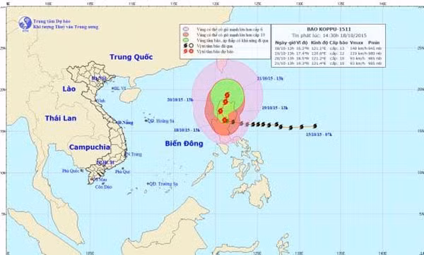 Bão Koppu đang hoạt động trên đất liền Philippines.