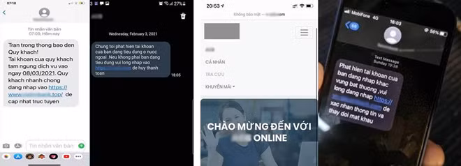 Tin nhắn giả mạo từ kẻ gian nhằm mục đích đánh cắp thông tin.