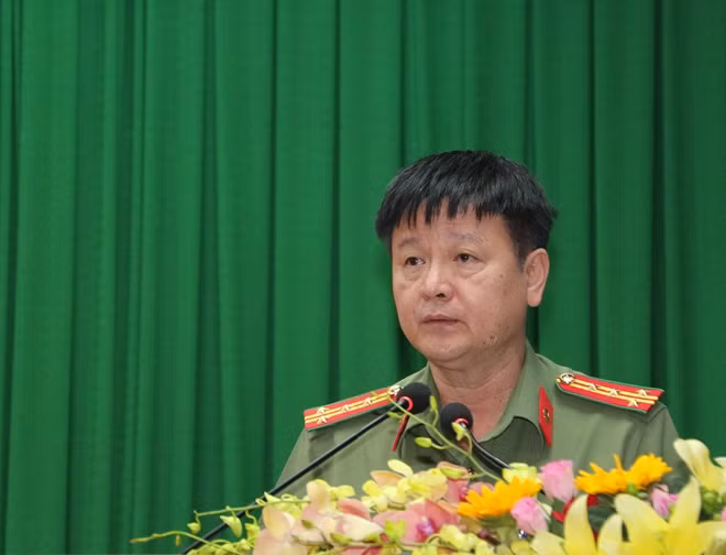 Đại tá Lê Minh Quang - Giám đốc Công an tỉnh Sóc Trăng, phát biểu khai mạc Hội nghị.
