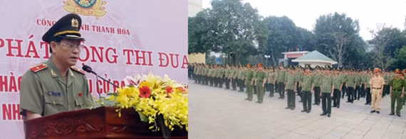 Thiếu tướng Trịnh Xuyên, Giám đốc Công an tỉnh phát biểu tại lễ phát động thi đua.