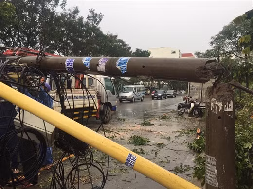 Cây cột điện này cũng không chịu nổi khi gió giật mạnh