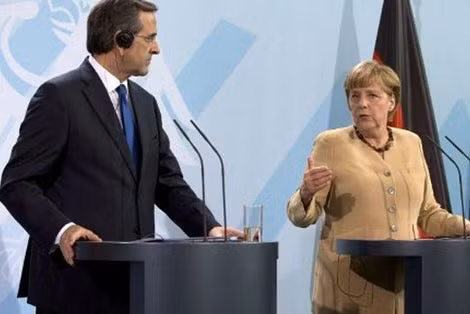Thủ tướng Đức Angela Merkel (phải) và người đồng cấp Hy Lạp Antonio Samaras. Thủ tướng Đức Angela Merkel (phải) và người đồng cấp Hy Lạp Antonio Samaras.