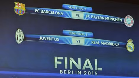 Trong khi đó hai trận lượt đi và về giữa Juventus v Real Madrid sẽ diễn ra 5 - 13/5. Ở cặp đấu này, Juve sẽ được đá trên sân nhà trước.