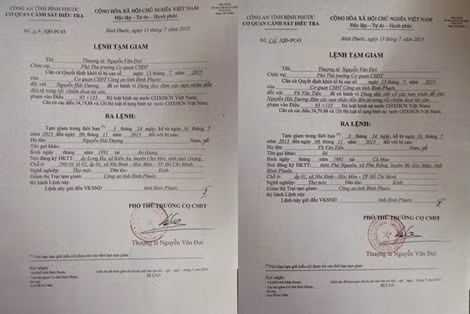 Lệnh tạm giam Nguyễn Hải Dương và Vũ Văn Tiến Lệnh tạm giam Nguyễn Hải Dương và Vũ Văn Tiến