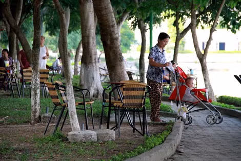Khu vườn hoa, khu vui chơi cũng bị bàn ghế bủa vây . Khu vườn hoa, khu vui chơi cũng bị bàn ghế bủa vây .