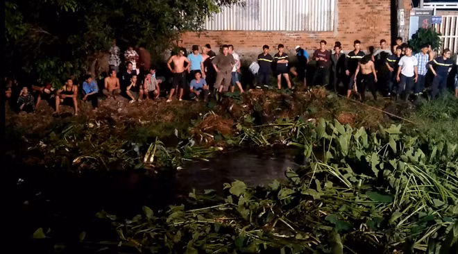 Đội cứu hộ "moi" lục bình để tìm đối tượng