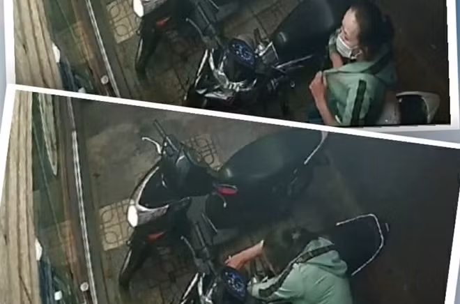 Hình ảnh nữ quái trộm xe máy bị camera ghi lại
