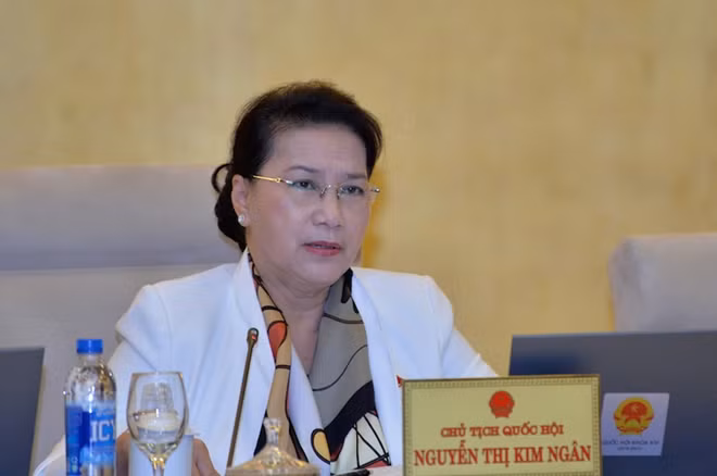 Chủ tịch Quốc hội Nguyễn Thị Kim Ngân thảo luận tại phiên họp.