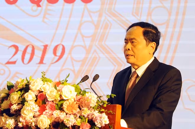 Chủ tịch Uỷ ban Trung ương MTTQ Việt Nam Trần Thanh Mẫn phát biểu tại cuộc gặp mặt