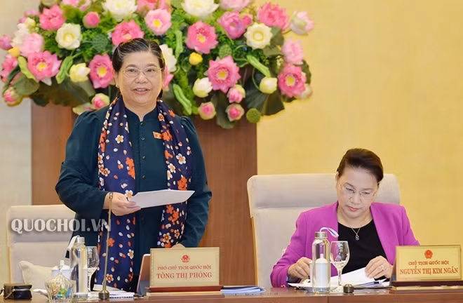 Phó Chủ tịch Quốc hội Tòng Thị Phóng thảo luận tại phiên họp