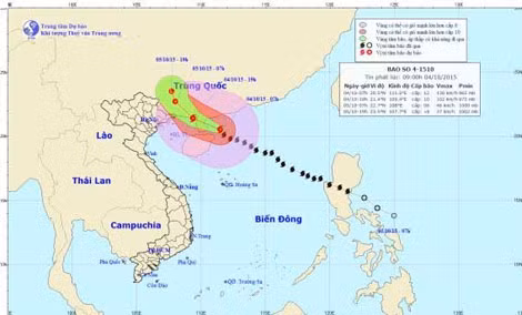 Bão số 4 đang trên vùng biển đảo Hải Nam (Trung Quốc).
