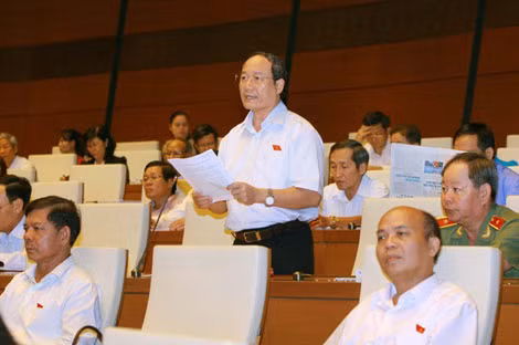 Đại biểu Bùi Mậu Quân phát biểu trong phiên thảo luận sáng 19/6.
