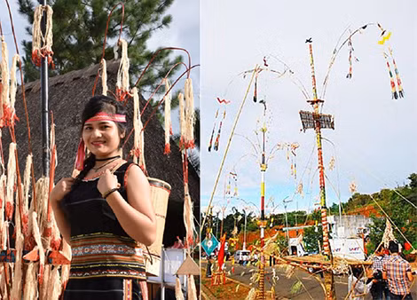 Cô gái Bana trong ngày hội; cây nêu Tây Nguyên. Cô gái Bana trong ngày hội; cây nêu Tây Nguyên.