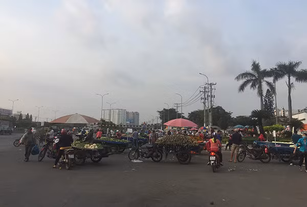 Chợ tự phát trên quốc lộ 1 khu vực Khu công nghiệp Tân Tạo (Bình Tân).