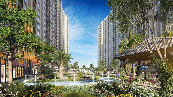 Dòng sông lười phong thủy uốn lượn dưới chân tòa nhà.