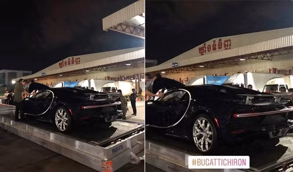 Hình ảnh chiếc siêu xe Bugatti Chiron đầu tiên được nhập về Campuchia khiến đại gia Việt cũng phải ghen tị.