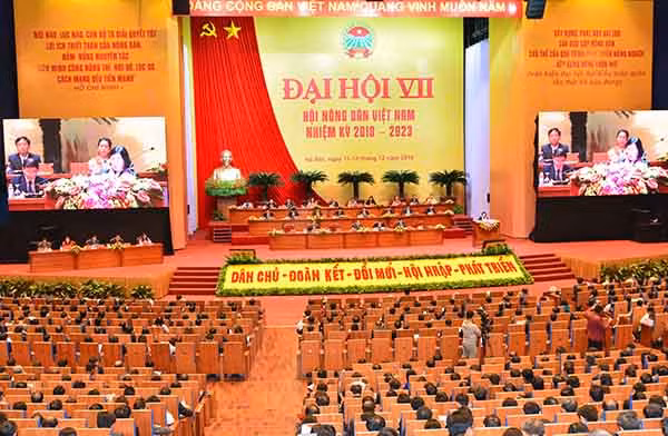 Toàn cảnh Đại hội đại biểu toàn quốc Hội Nông dân Việt Nam lần thứ VII.