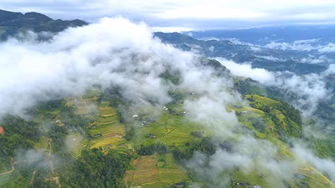 Những ngôi nhà ẩn hiện trong mây ở Bản Phùng.