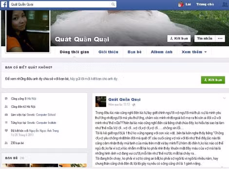 Facebook của Quát, đăng lời thú tội giết vợ.