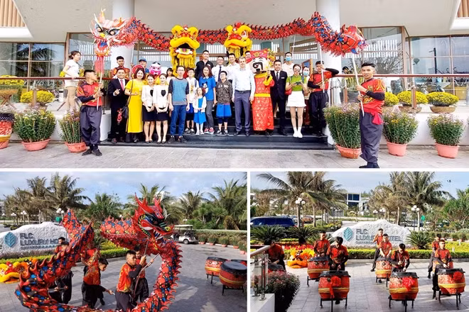 Những du khách đầu tiên “xông đất” FLC Quy Nhơn được chào đón nồng nhiệt với màn múa lân, biểu diễn nhạc trống tưng bừng.