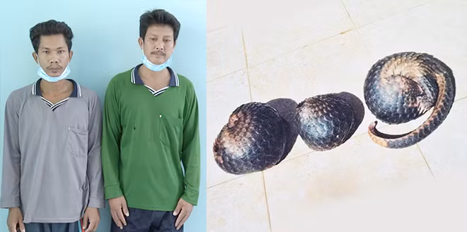 Hai đối tượng cùng tang vật.
