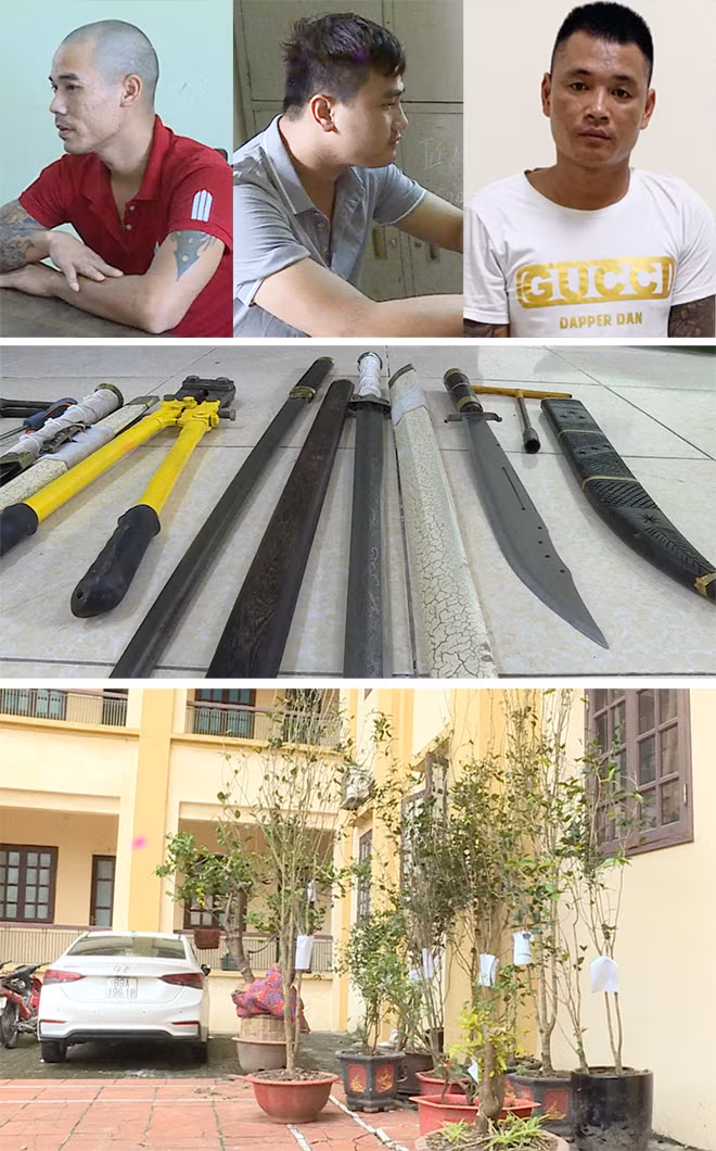 Các đối tượng cùng vật chứng trong vụ án.