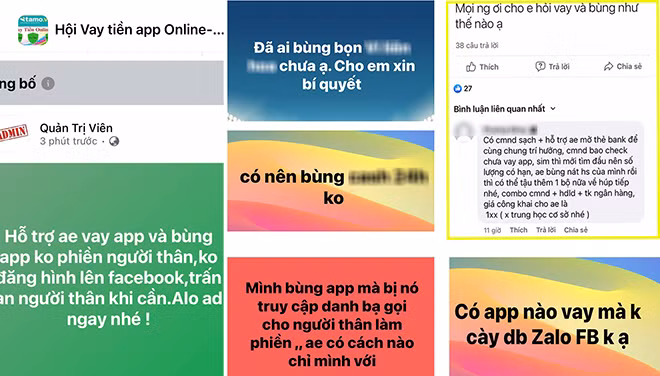 Hình ảnh trên các diễn đàn “dạy” lừa đảo chiếm đoạt tiền vay qua app.