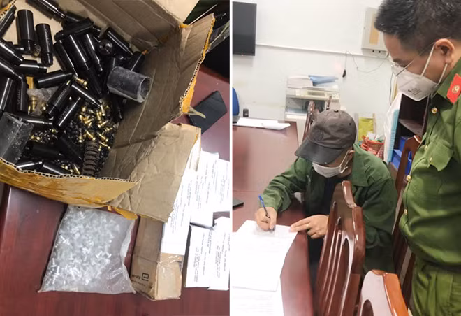 H. và tang vật tại CQĐT. H. và tang vật tại CQĐT.