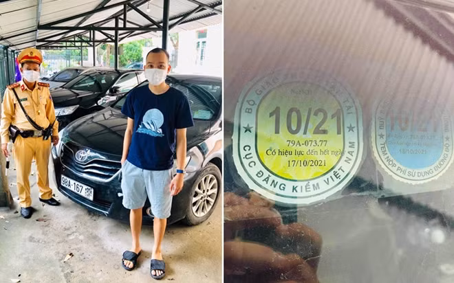 Lái xe và tem kiểm định giả.