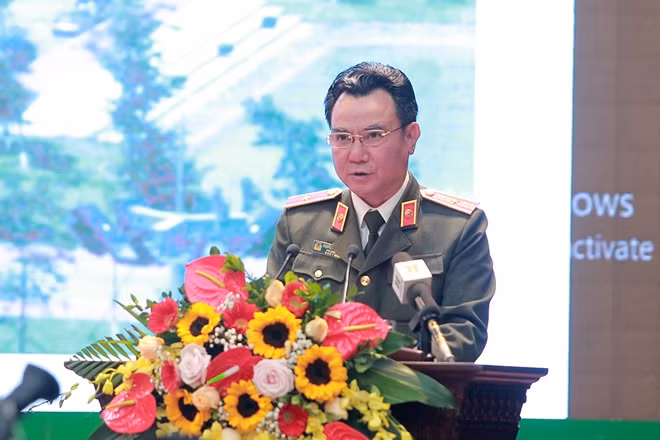 Thiếu tướng Nguyễn Anh Tuấn, Phó Giám đốc Công an TP Hà Nội phát biểu khai mạc Hội nghị.