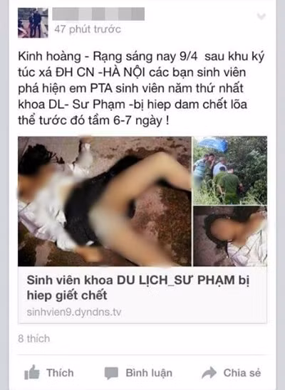 Status trên trang Facebook cá nhân của Phạm Anh T. và những hình ảnh kinh hoàng. Status trên trang Facebook cá nhân của Phạm Anh T. và những hình ảnh kinh hoàng.