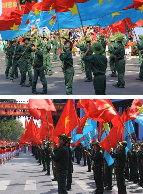 Chương trình mít tinh, diễu binh, diễu hành trong Lễ kỷ biệm 40 năm ngày giải phóng miền Nam, thống nhất đất nước được kết thúc trong bài hát “Đất nước trọn niềm vui”, cờ Tổ quốc và cờ Giải phóng quân tung bay trên tay đoàn quân giải phóng – đoàn quân chiến thắng cách đây 40 năm.